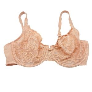 Wacoal Lace Full Coverage Balconette Underwire Bra Beige Neutral 36DD Semi Sheer